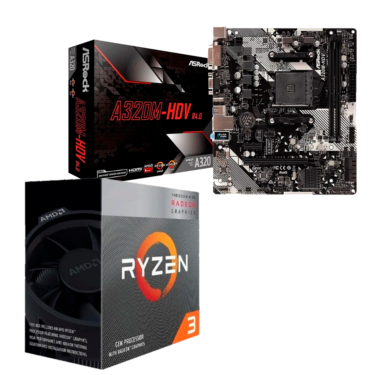 Combo - AMD Ryzen™ 3 3200G + ASRock A320M-HDV - USADO